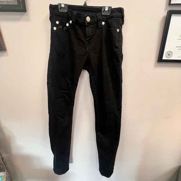 True Religion Women Ladies Halle Mid Rise Super Skinny Jeans Black  Size 27 - Picture 1 of 16